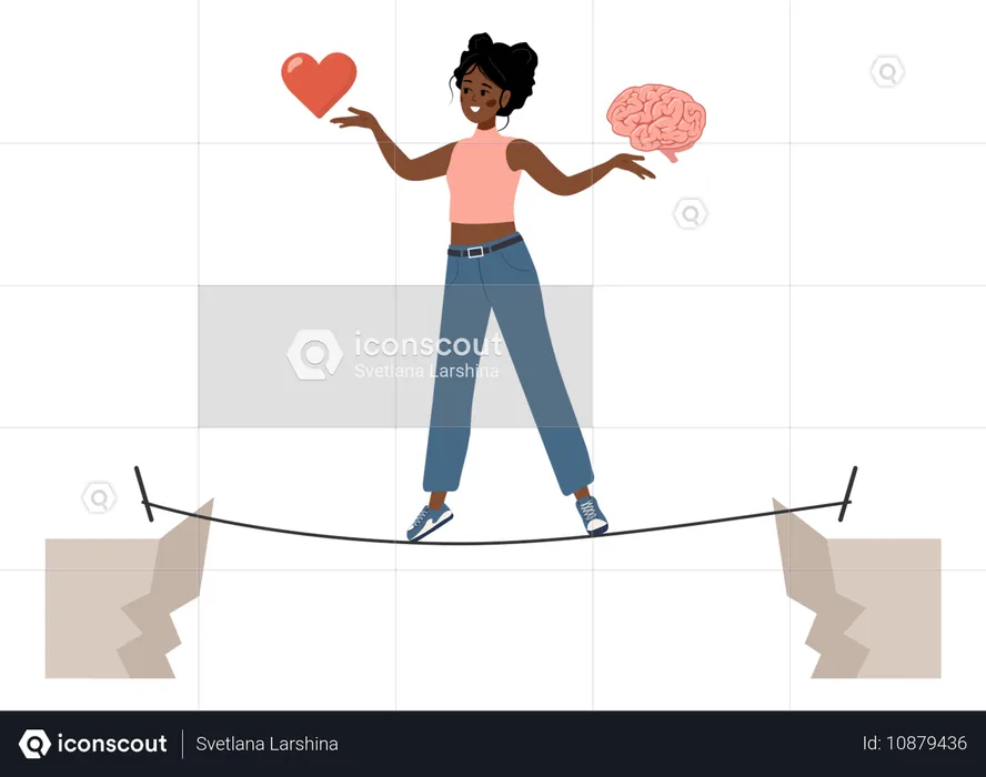 African Woman Tries To Balance Between Instinct and intellect  Illustration