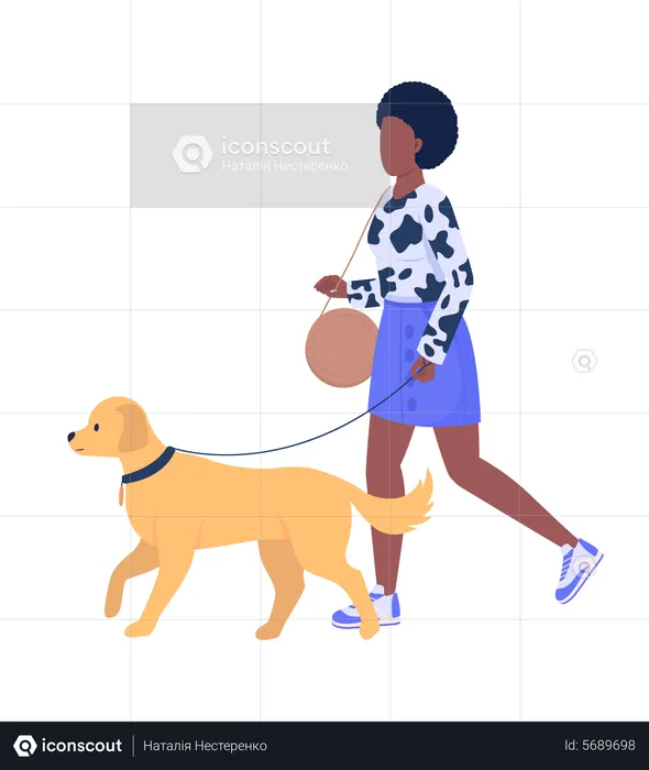 Afrikanische Dame geht mit Hund spazieren  Illustration