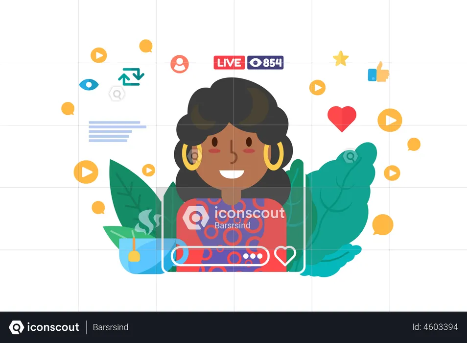 Afro american girl streaming on social media  Illustration