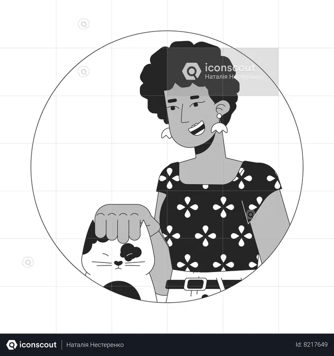 Femme cheveux afro caressant la tête de chat  Illustration