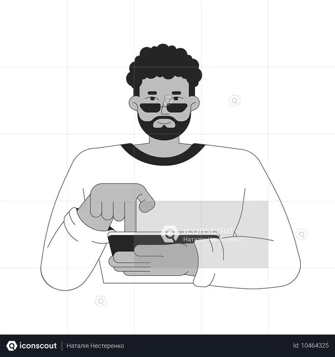 Afrikanischer amerikanischer bärtiger Mann tippt Tablet-Touchscreen  Illustration