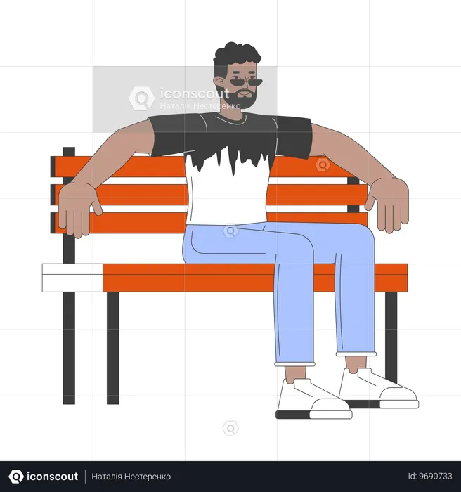 Afroamerikanischer Mann sitzt auf Bank  Illustration