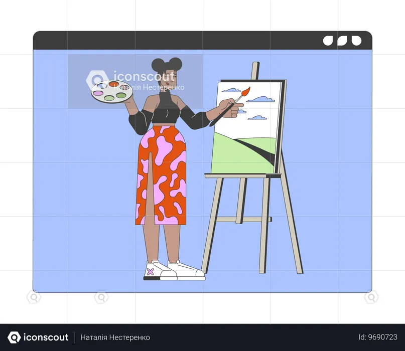 Afroamerikanische Frau gibt online Kunstunterricht  Illustration