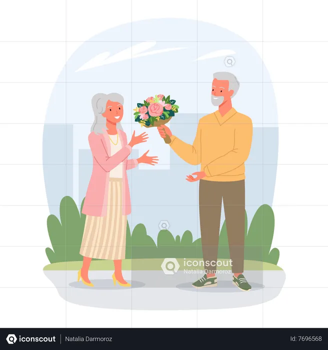 Aged couple celebrating valentine  Illustration