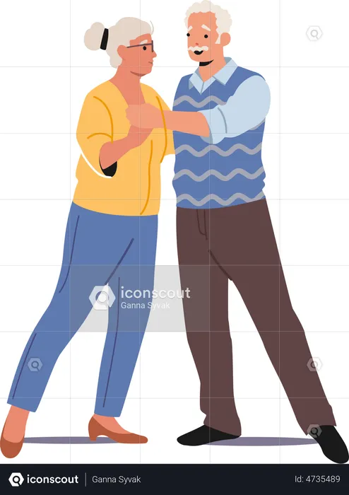 Aged couple dancing on a date  Illustration