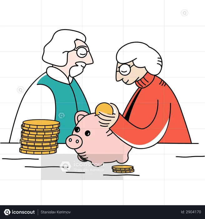 Aged couple doing savings  Illustration