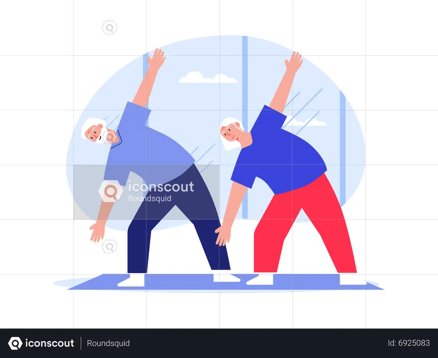 Aged couple doing yoga  Illustration