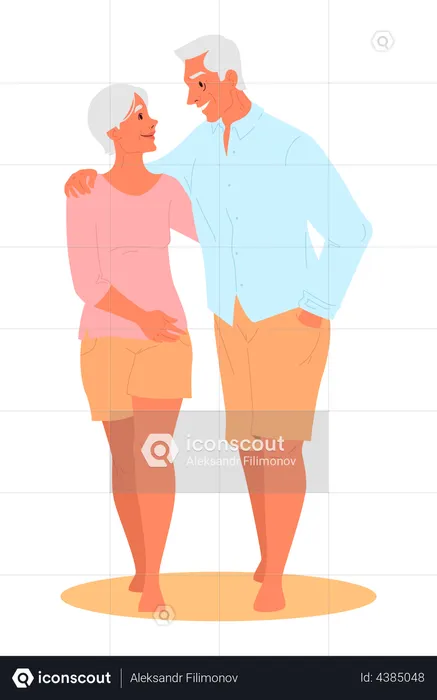 Aged couple hugging each other  Illustration