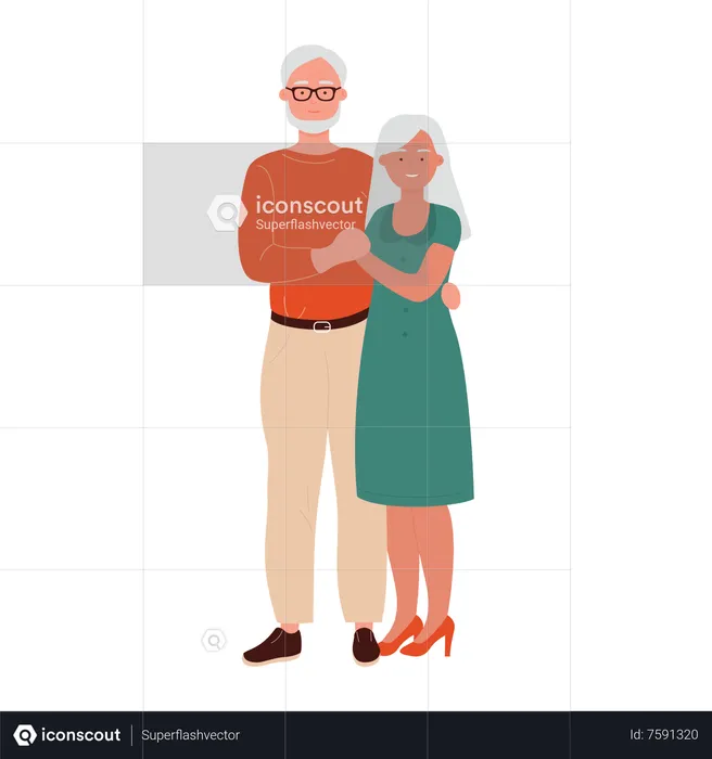 Aged Couple In Love  Illustration