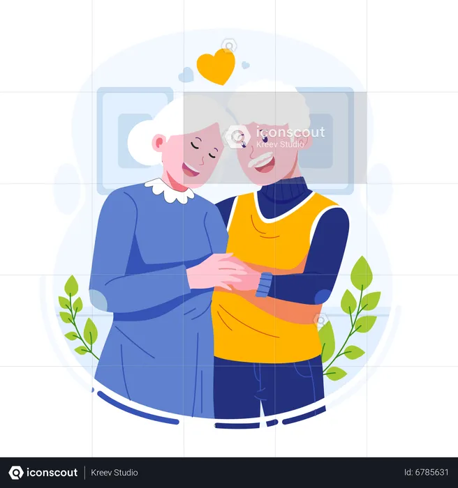 Aged couple standing together  Illustration