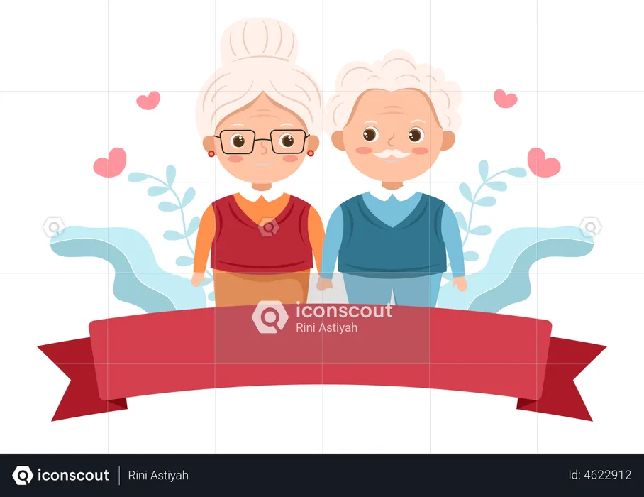 Aged couple standing together  Illustration