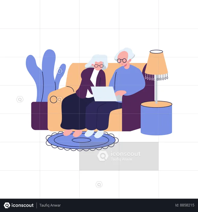 Aged Couple Using Internet  Illustration