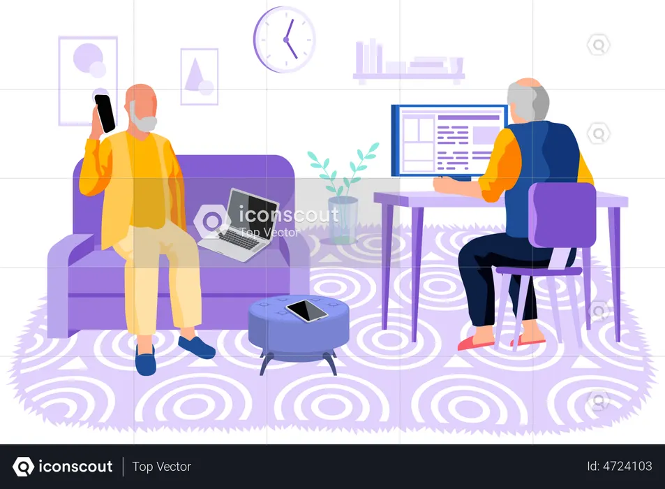 Aged Couple using technology  Illustration