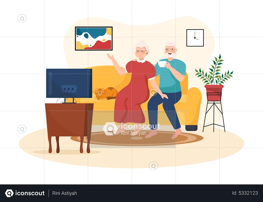 Aged couple watching tv  Illustration