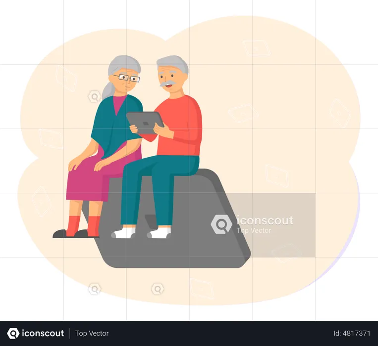 Aged couple watching video on tablet  Illustration