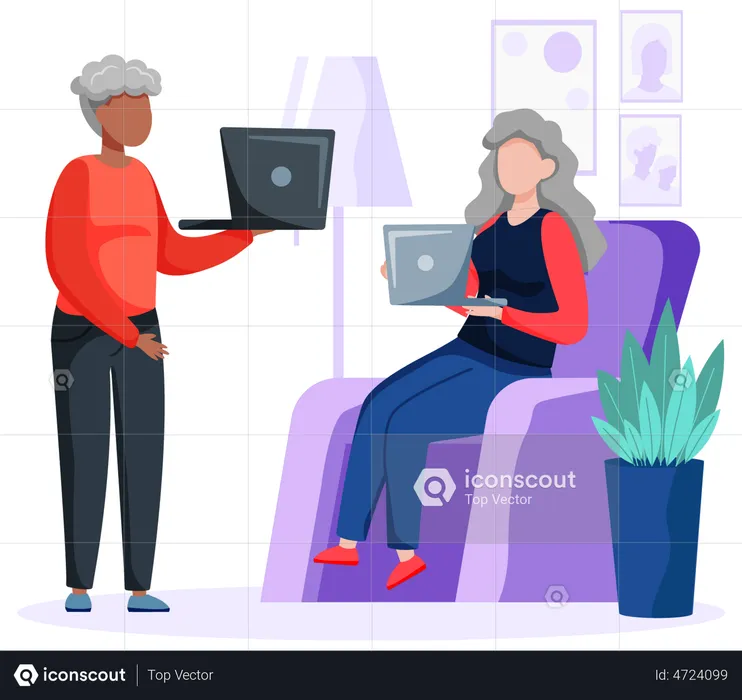 Aged couple working on laptop  Illustration
