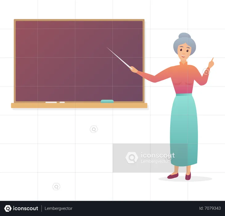 Aged female teacher teaching in class  Illustration