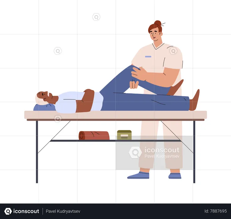 Aged man getting knee massage  Illustration