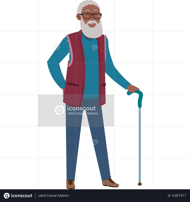 Aged man holding stick  Illustration