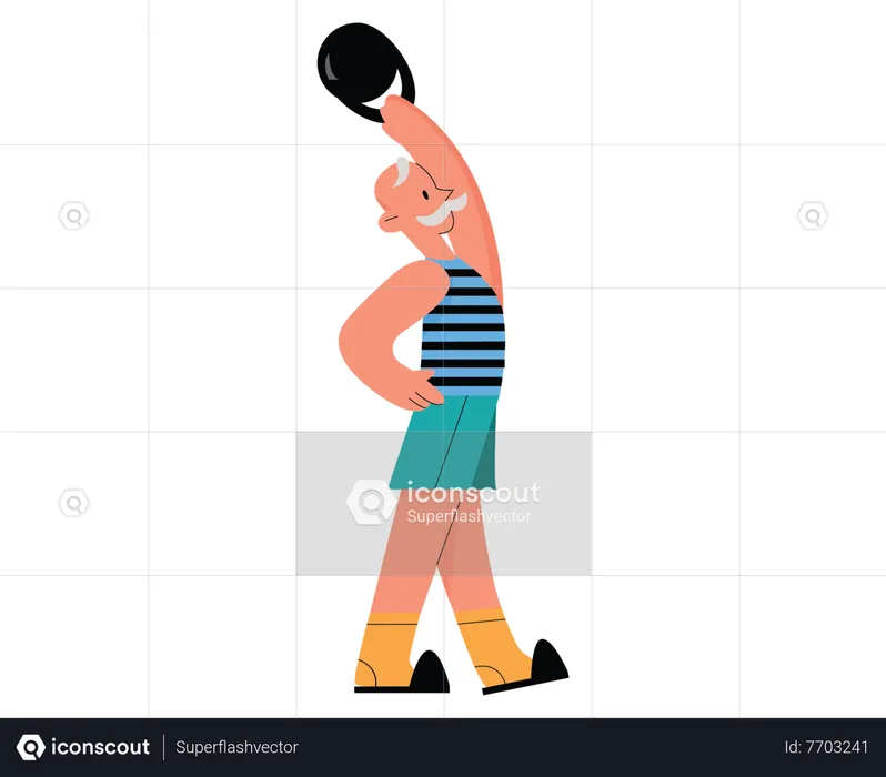 Aged man lifting kettle ball  Illustration