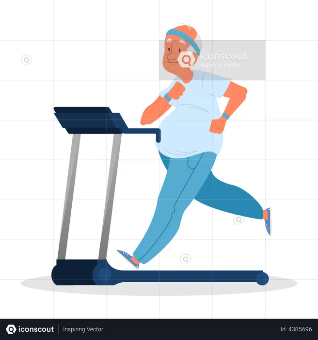 Aged man running on treadmill  Illustration
