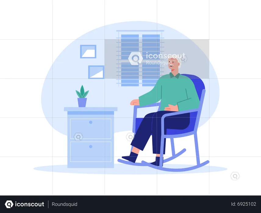 Aged man sitting on chair  Illustration