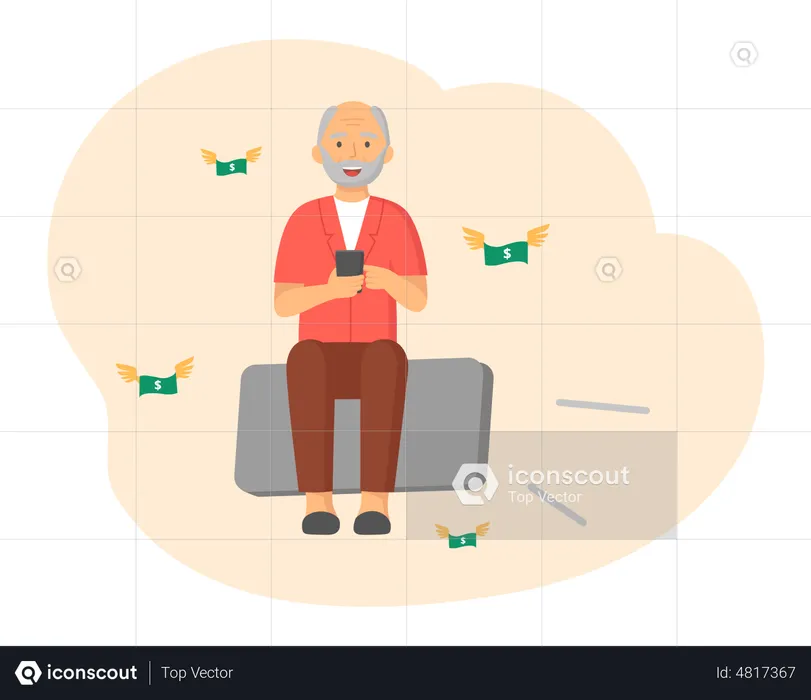 Aged man using mobile  Illustration