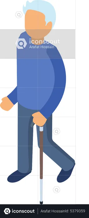 Aged man walking using stick  Illustration
