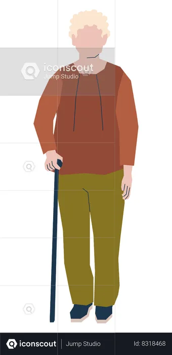 Aged woman walking with stick  Illustration