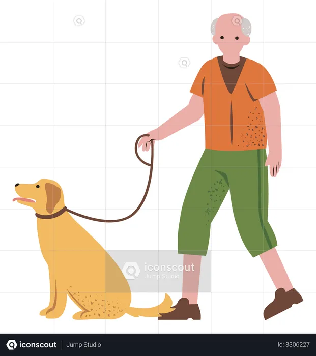 Aged man with dog  Illustration