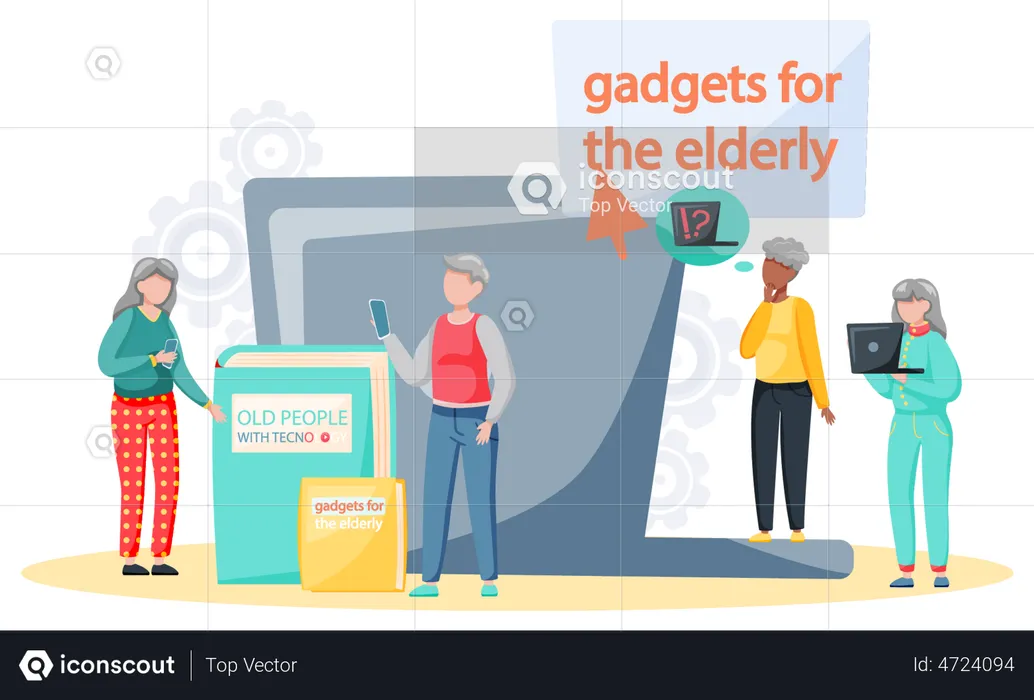 Aged people learning smart devices  Illustration