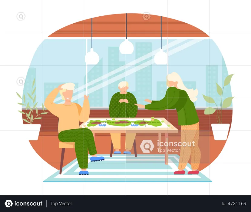 Aged people playing card game  Illustration
