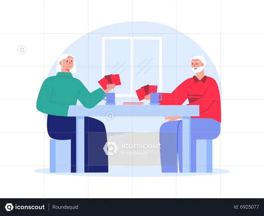 Aged people playing card game  Illustration