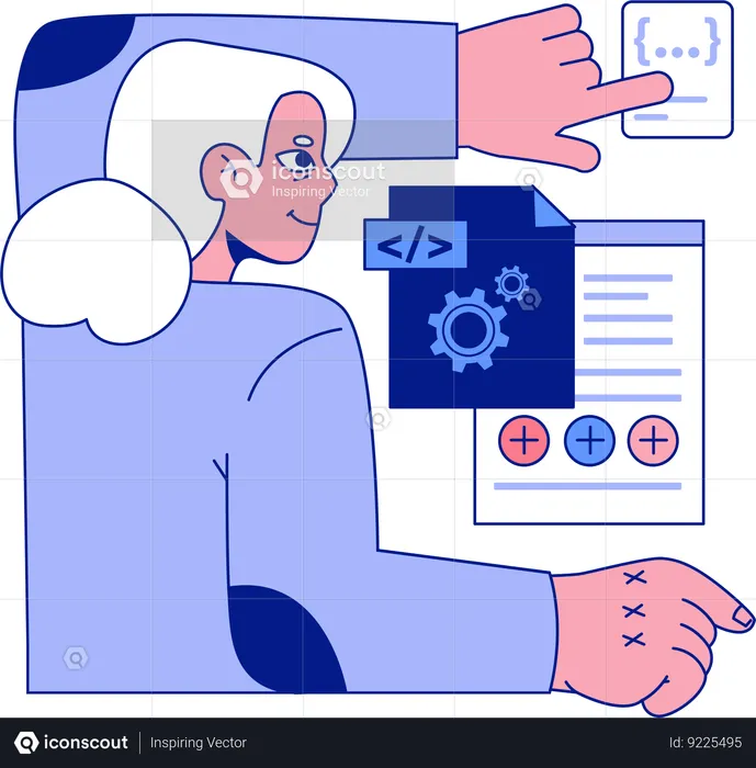 Aged woman developing website  Illustration