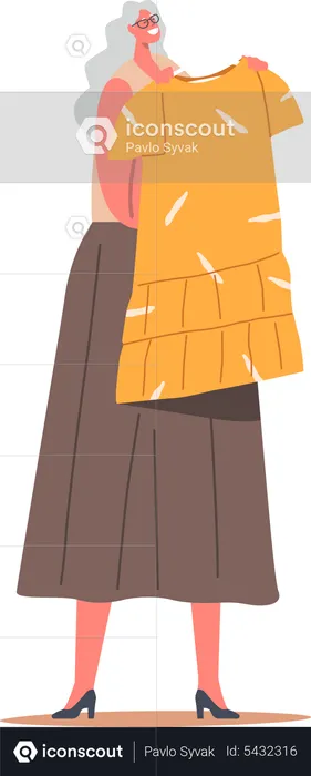 Aged woman doing clothes shopping  Illustration