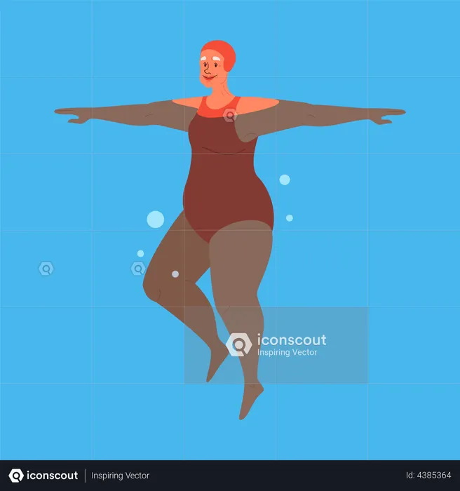 Aged woman in swimming pool  Illustration