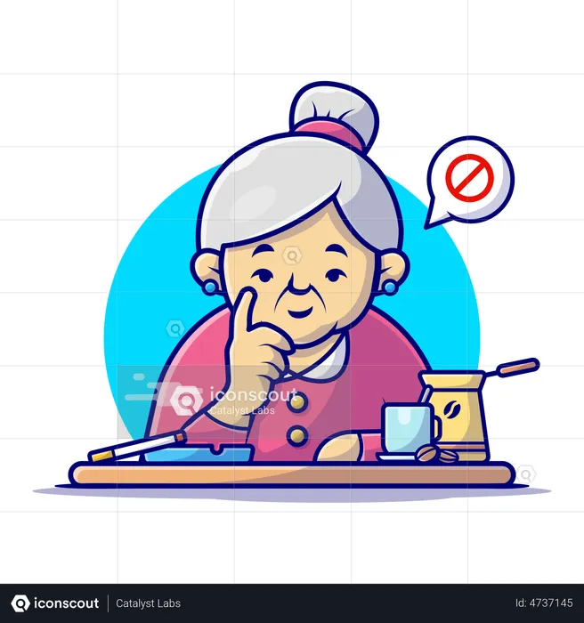 Aged woman saying no smoking  Illustration
