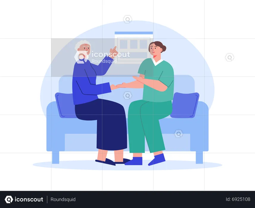 Aged woman talking with female nurse  Illustration