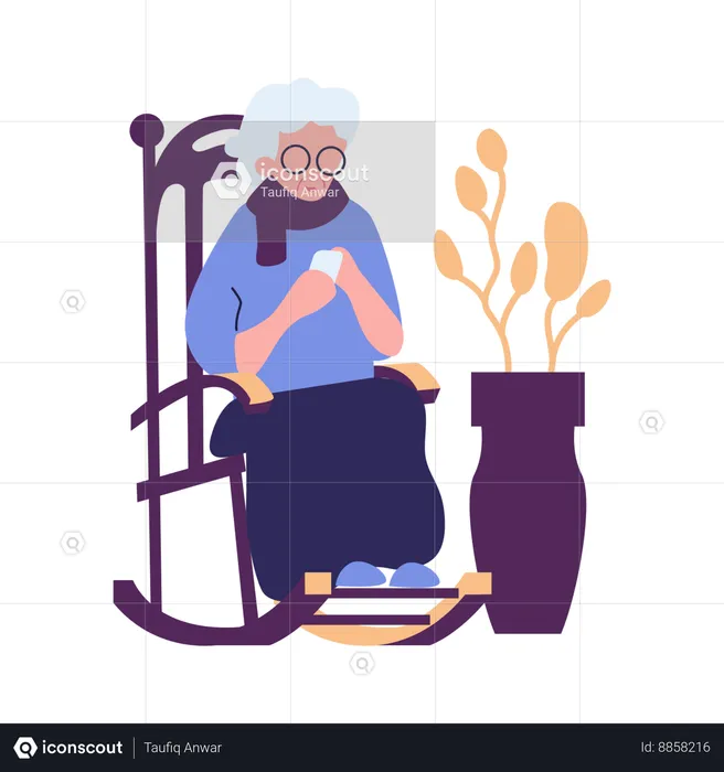 Aged woman Using Internet  Illustration