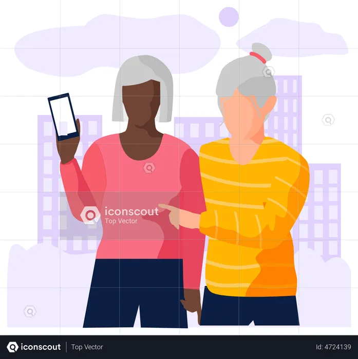 Aged women chatting on video call  Illustration