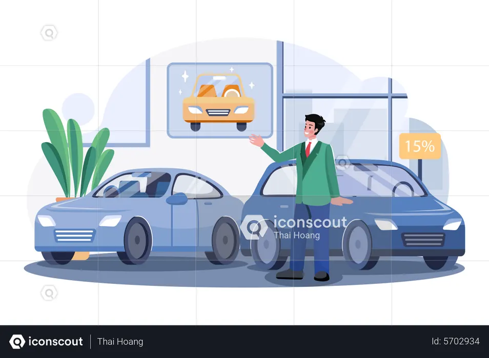 Agent automobile masculin au showroom automobile  Illustration