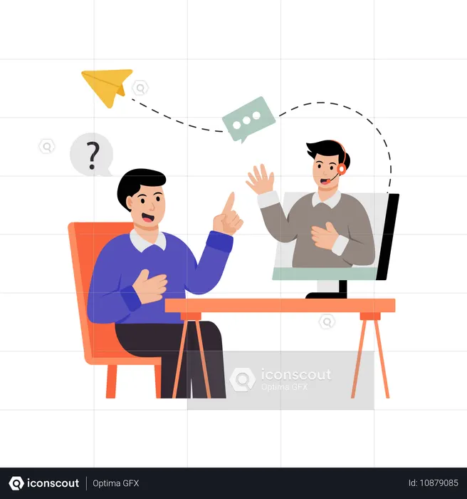 L'agent fournit une assistance utilisateur en ligne  Illustration