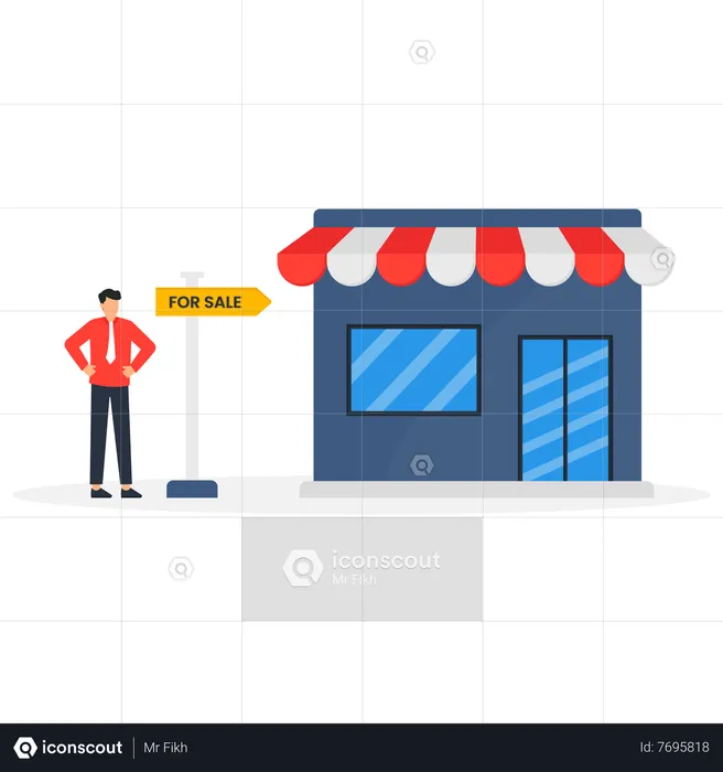 Agent with shop for sale signboard  Illustration
