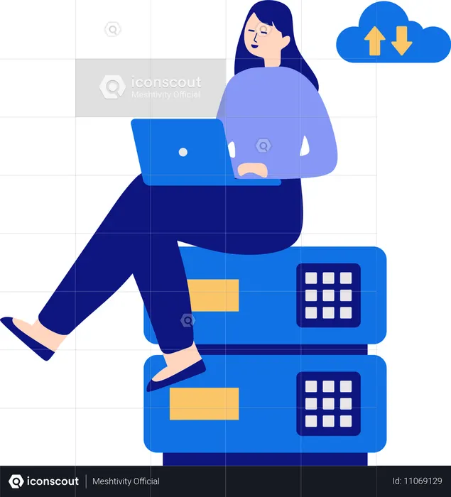 Agente de base de datos que trabaja en alojamiento web en la nube  Ilustración