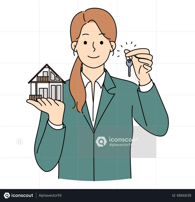 Agente inmobiliario femenino que vende casa  Ilustración