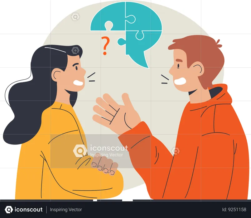 Aggressive girl and man find solution  Illustration