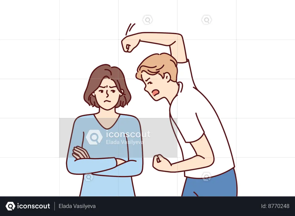 Aggressive husband is beating woman  Illustration