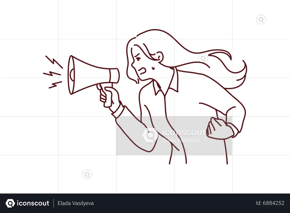 Aggressive lady holding megaphone and announcing  Illustration