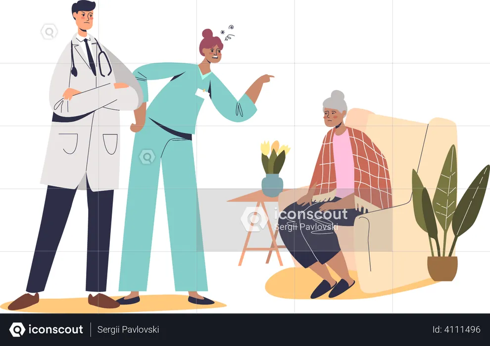 Aggressive nurse screaming at patient  Illustration