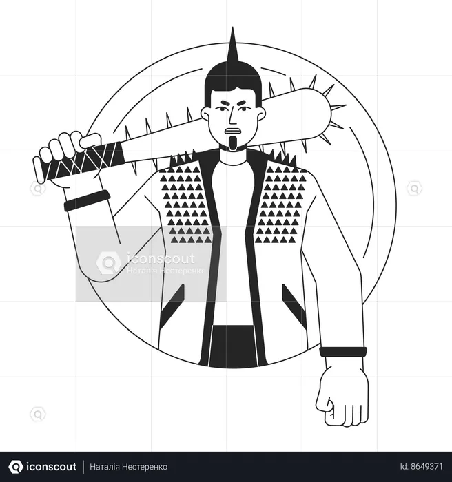 Aggressive punk with baseball bat  Illustration